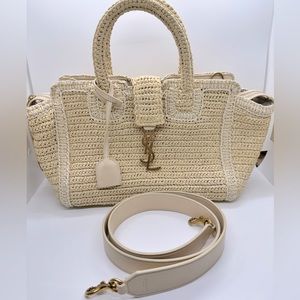 YSL Woven Raffia Baby Downtown Cabas w/ Strap